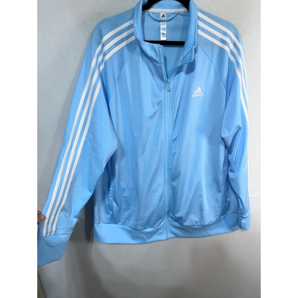 Adidas Track Jacket Full Zip 3-Stripe Women's 3X Light Blue Athletic Gym